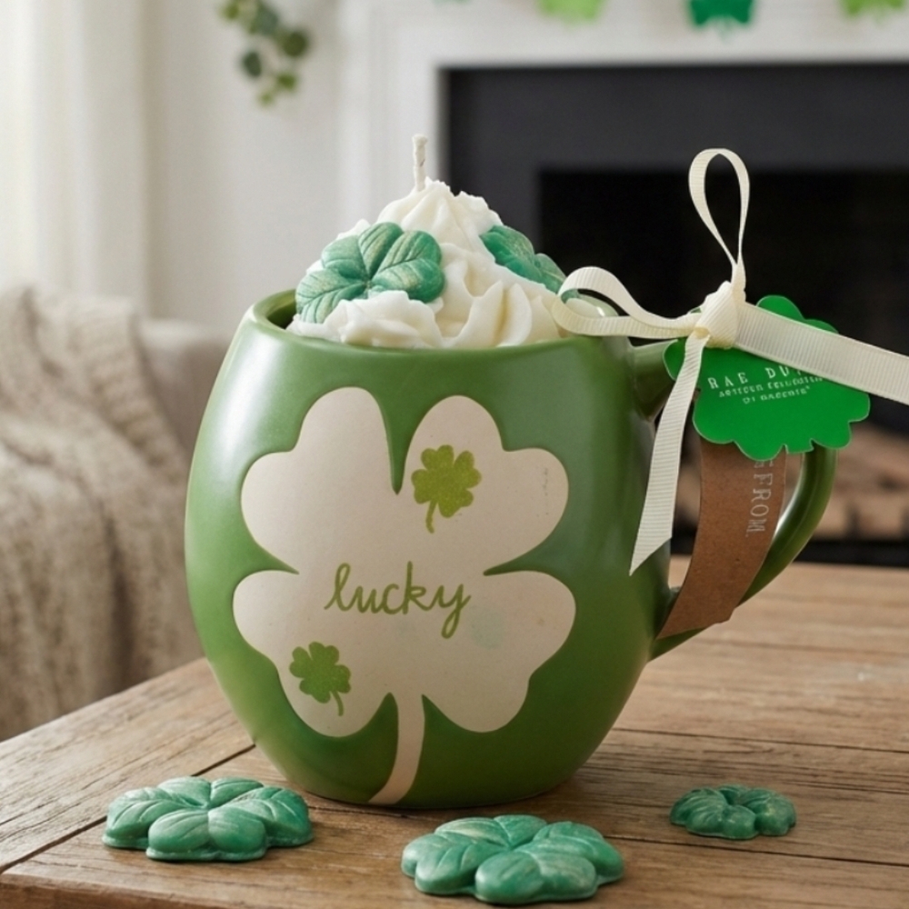Rae Dunn Green Shamrock Mug Soy Wax Dessert Candle 18 oz Handmade